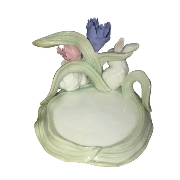 Vtg HOME INTERIORS '02 "Peek-a-boo" Bunny Rabbit Spring Flowers Candle Holder - Picture 4 of 7
